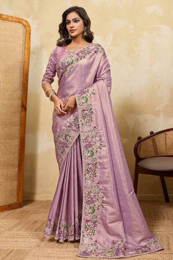 Bewitching purple sequins embroidered banarasi silk saree with blouse