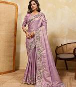 Bewitching purple sequins embroidered banarasi silk saree with blouse