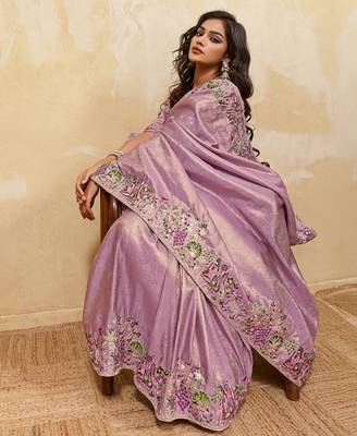Bewitching purple sequins embroidered banarasi silk saree with blouse 2