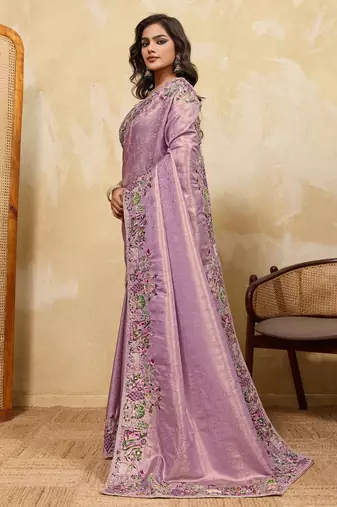 Bewitching purple sequins embroidered banarasi silk saree with blouse