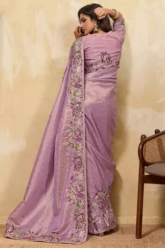 Bewitching purple sequins embroidered banarasi silk saree with blouse