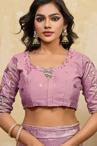 Bewitching purple sequins embroidered banarasi silk saree with blouse
