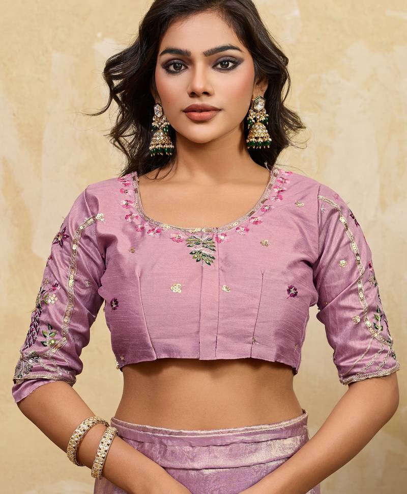 Bewitching purple sequins embroidered banarasi silk saree with blouse