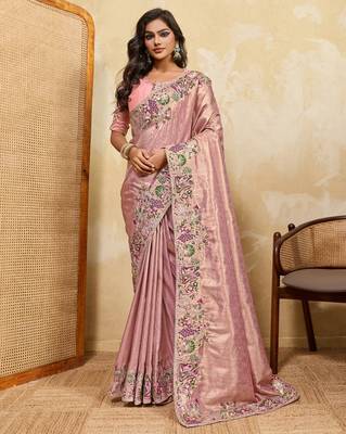 Fetching pink sequins embroidered banarasi silk latest designer traditional saree 1