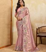 Fetching pink sequins embroidered banarasi silk latest designer traditional saree