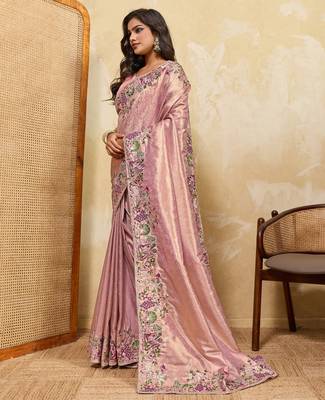 Fetching pink sequins embroidered banarasi silk latest designer traditional saree 3