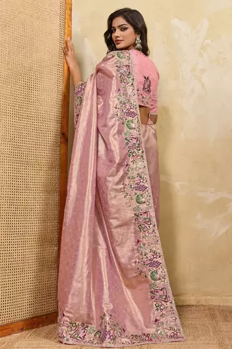 Fetching pink sequins embroidered banarasi silk latest designer traditional saree