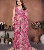 Glamorous pink sequins embroidered georgette designer wedding saree