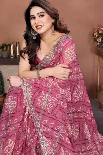 Glamorous pink sequins embroidered georgette designer wedding saree