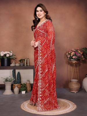 Graceful red sequins embroidered georgette designer party wear saree 3