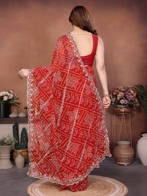 Graceful red sequins embroidered georgette designer party wear saree 5