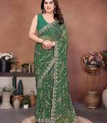 Charming green sequins embroidered georgette designer traditional saree