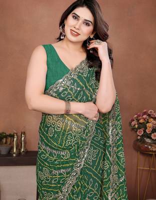 Charming green sequins embroidered georgette designer traditional saree 2