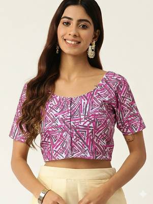 Pink cotton sanganeri printed non padded blouse 1