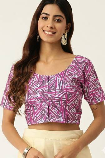 Pink cotton sanganeri printed non padded blouse