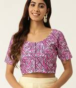 Pink cotton sanganeri printed non padded blouse