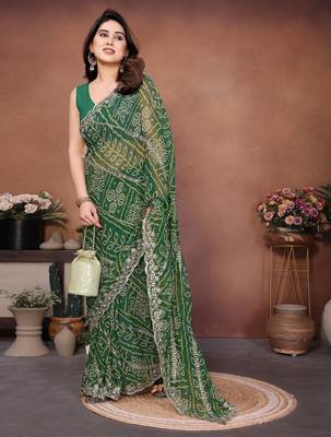 Charming green sequins embroidered georgette designer traditional saree 5
