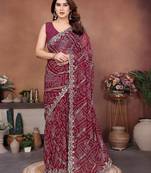 Colorful maroon sequins embroidered georgette ceremonian saree