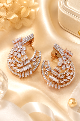 Rose Gold CZ Bloom Party Wear Earrings 2