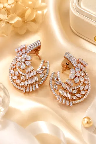 Rose Gold CZ Bloom Party Wear Earrings
