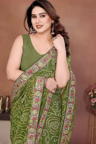 Comely green sequins embroidered georgette festival saree