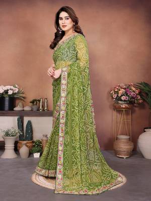 Comely green sequins embroidered georgette festival saree 3
