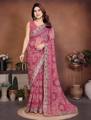 Delightfully pink sequins embroidered georgette designer bollywood saree 1