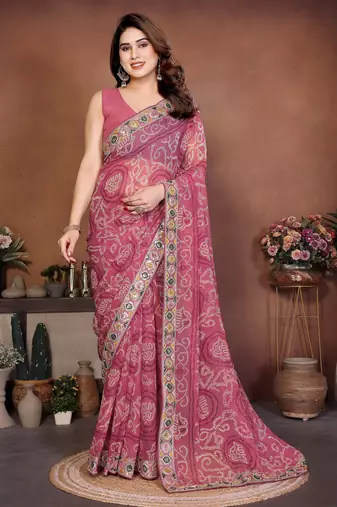 Delightfully pink sequins embroidered georgette designer bollywood saree
