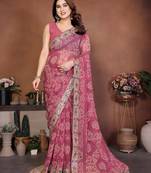 Delightfully pink sequins embroidered georgette designer bollywood saree