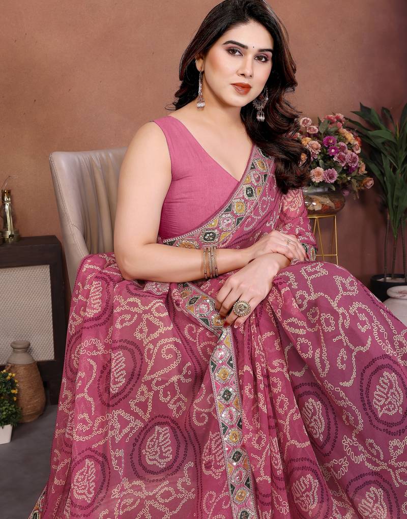 Delightfully pink sequins embroidered georgette designer bollywood saree
