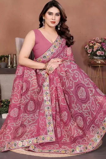 Delightfully pink sequins embroidered georgette designer bollywood saree