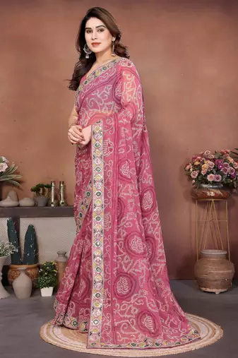 Delightfully pink sequins embroidered georgette designer bollywood saree