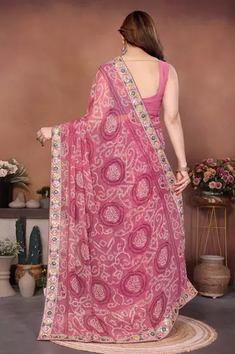 Delightfully pink sequins embroidered georgette designer bollywood saree