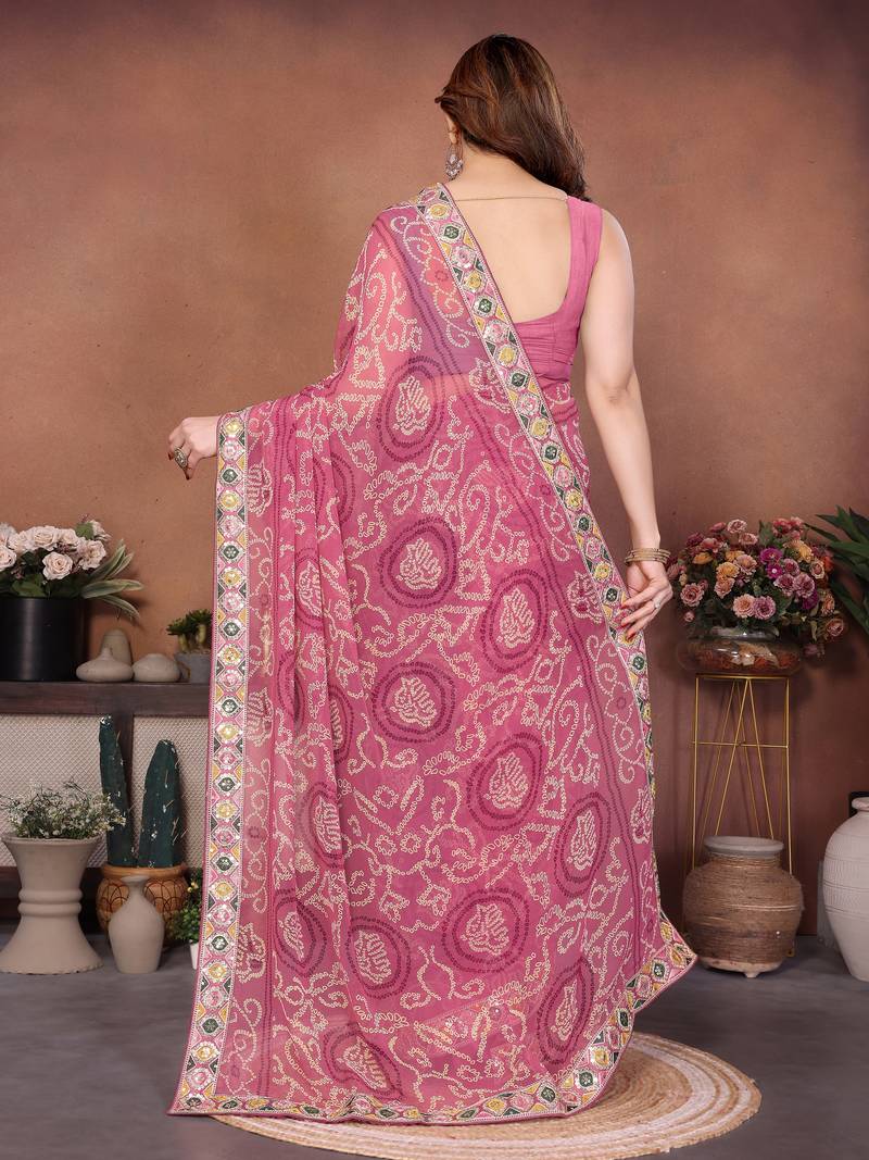 Delightfully pink sequins embroidered georgette designer bollywood saree