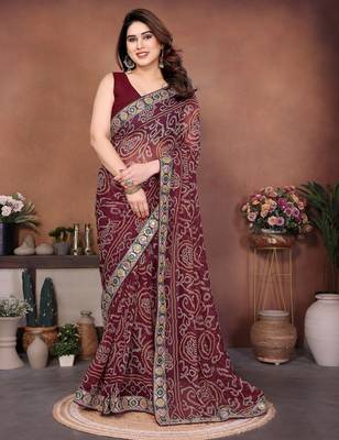 Captivating maroon sequins embroidered georgette traditional wedding saree 1