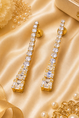 Gold Plated American Diamond Linear Drop Earrings 2