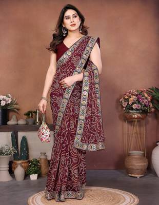 Captivating maroon sequins embroidered georgette traditional wedding saree 4