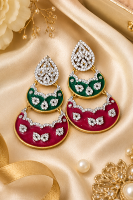 Gold Finish Enamel Meenakari Dangle AD Earrings 3