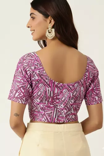 Pink cotton sanganeri printed non padded blouse