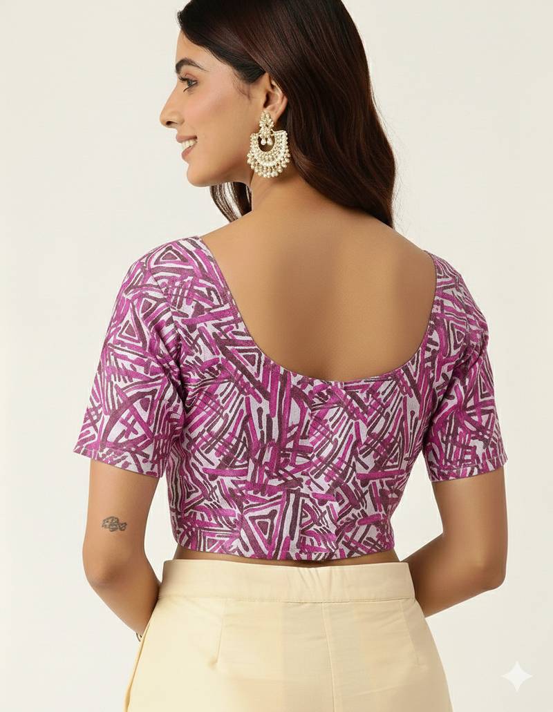 Pink cotton sanganeri printed non padded blouse