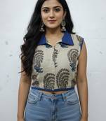 White cotton sanganeri printed non padded blouse