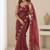 Appealing maroon sequins embroidered with bits work frendy satin latest designer ceremonial saree