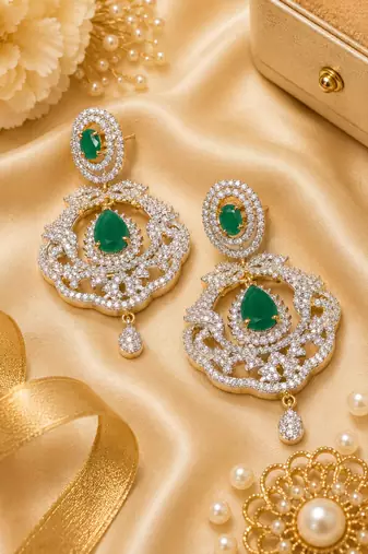 Gold Finish Emerald Grace AD Earrings