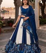 Royal Blue Navratri Printed Flared Ghagra Choli Set for Women