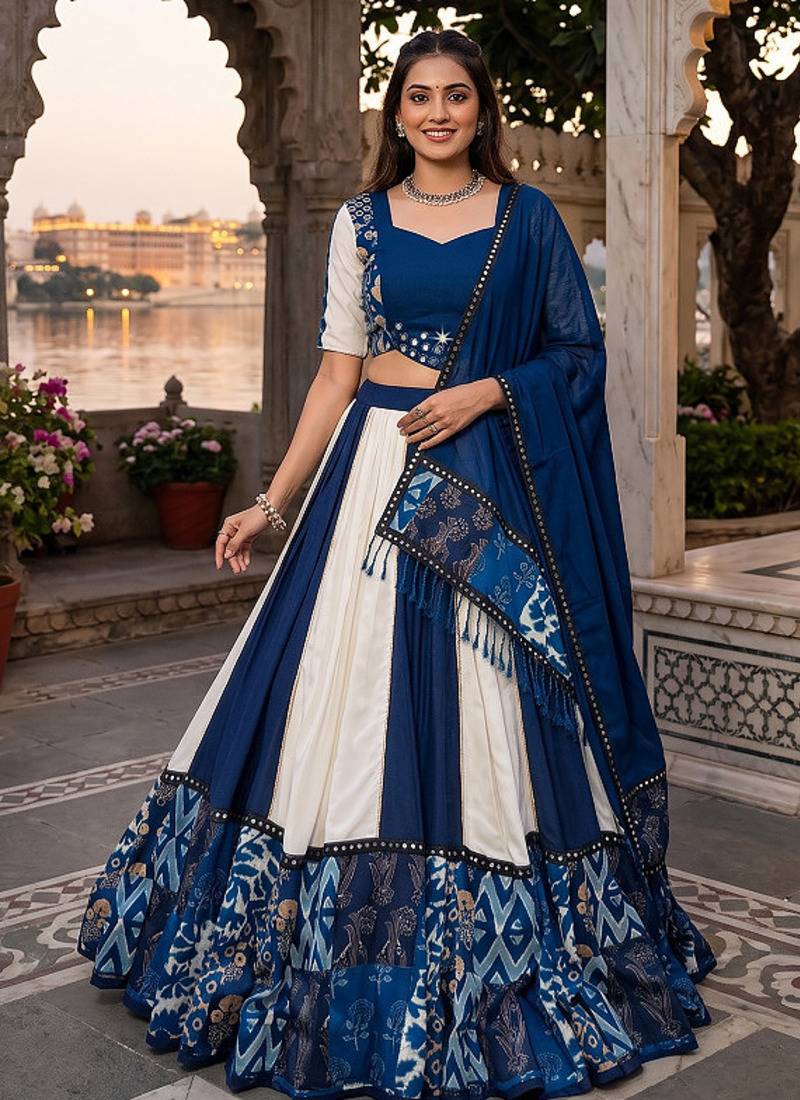 Royal Blue Navratri Printed Flared Ghagra Choli Set for Women
