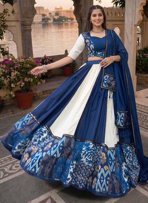 Royal Blue Navratri Printed Flared Ghagra Choli Set for Women 2