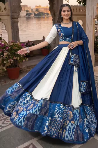 Royal Blue Navratri Printed Flared Ghagra Choli Set for Women