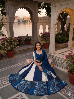 Royal Blue Navratri Printed Flared Ghagra Choli Set for Women 3