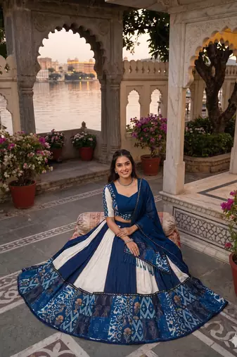 Royal Blue Navratri Printed Flared Ghagra Choli Set for Women
