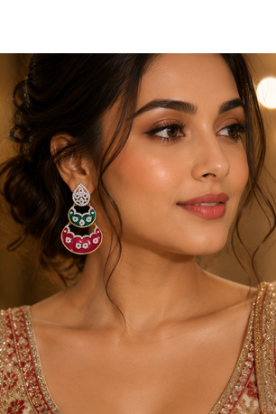 Gold Finish Enamel Meenakari Dangle AD Earrings 4